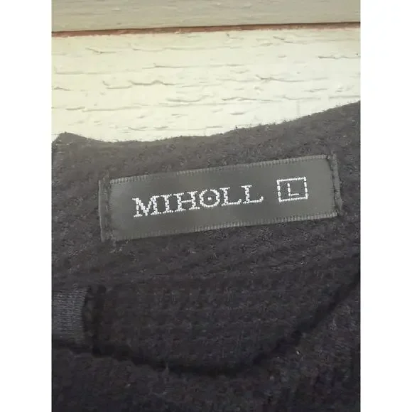 MiHOLL Black Waffle Knit Top with Lace Sheer Sleeves Size Large - Picture 3 of 6